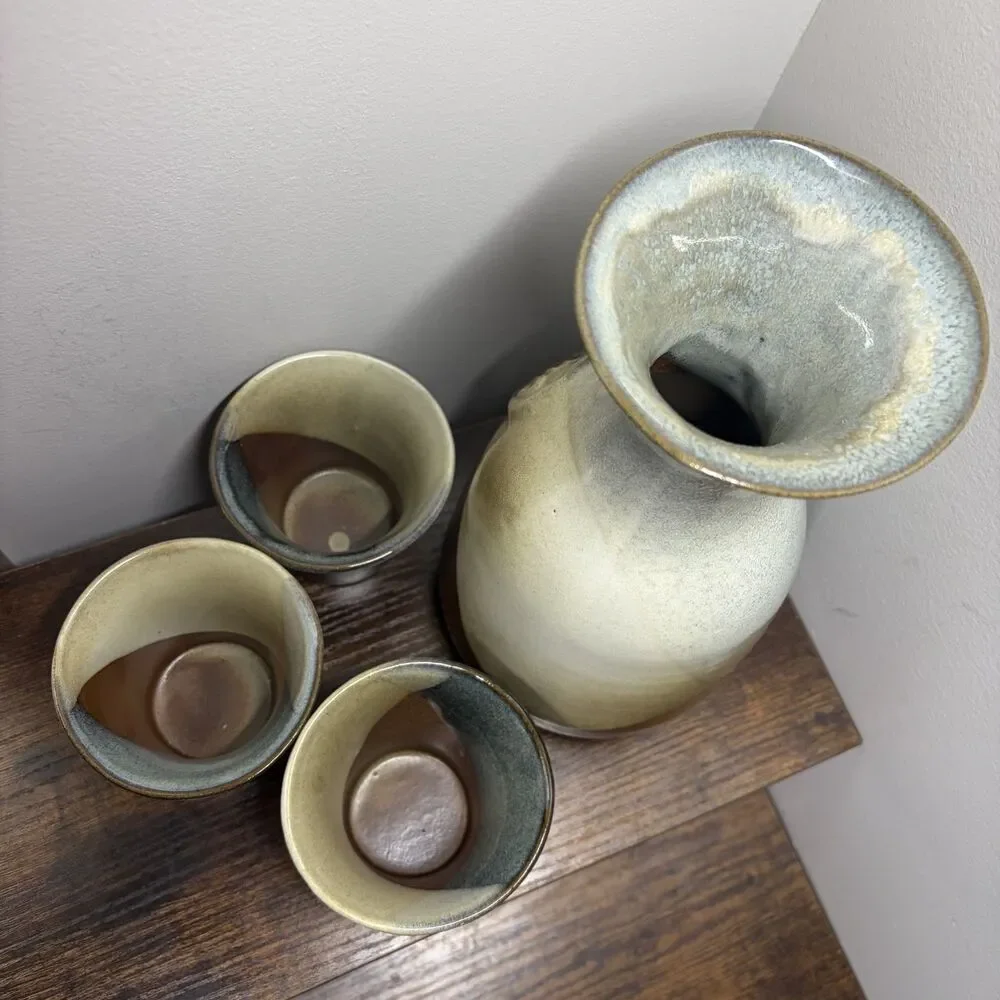Vintage Pottery Craft USA Stoneware Wine Decanter Carafe 3 Cups MCM 1970s